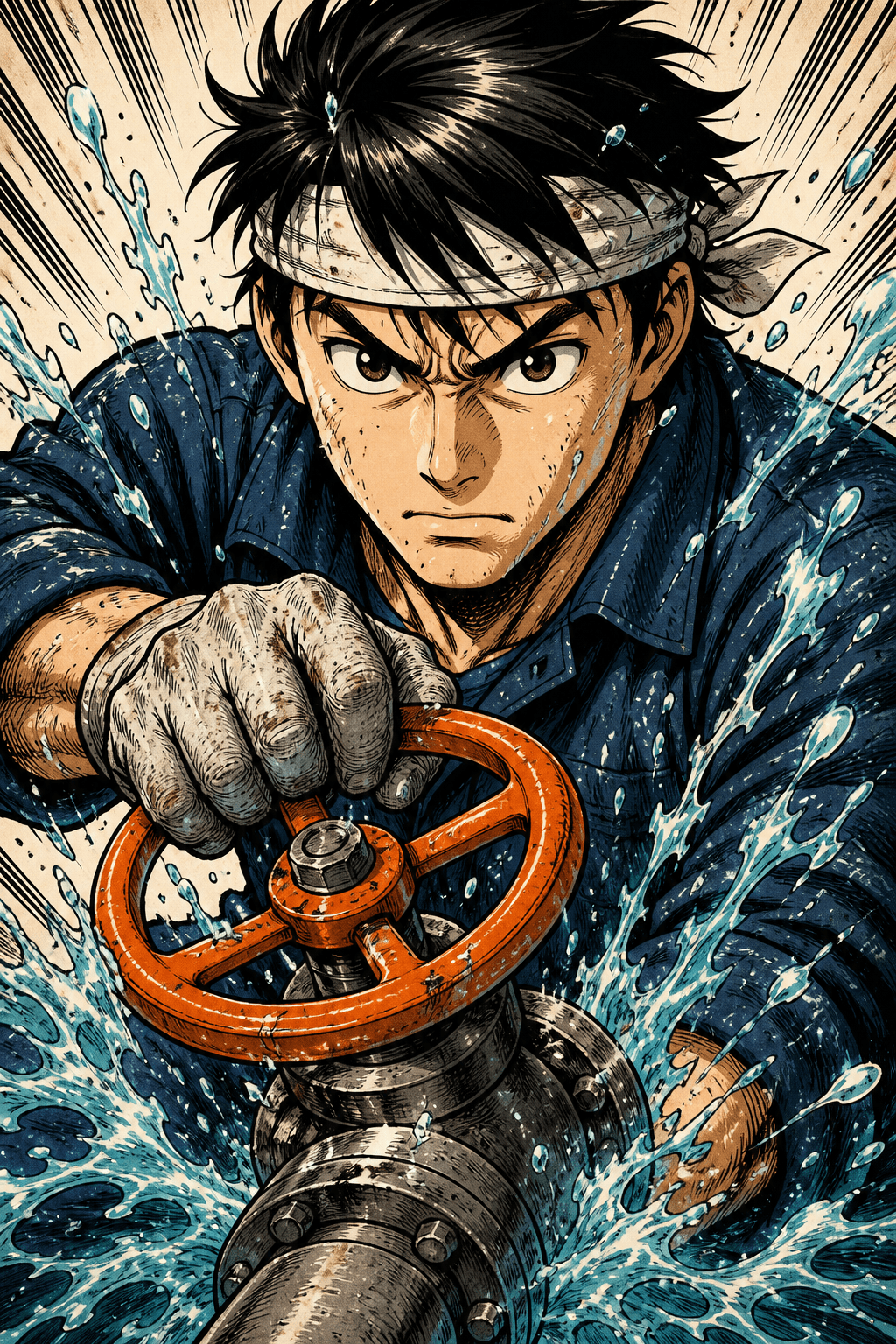 管工機材を構える職人のマンガイラスト